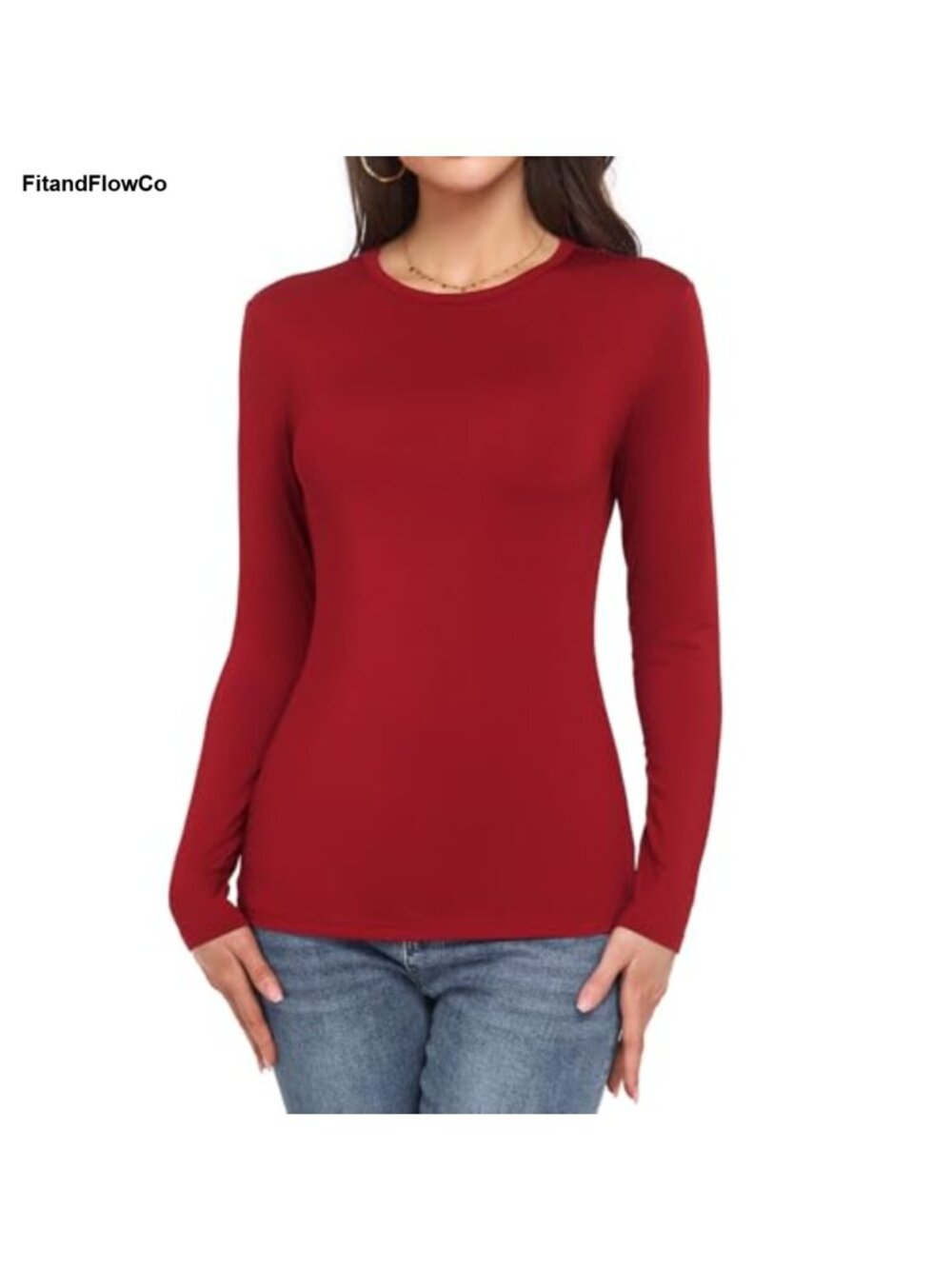 Women's Slim Fit Fleece Lined Long Sleeve Crew Neck Thermal Top